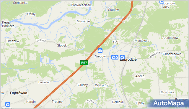 mapa Niegów, Niegów na mapie Targeo