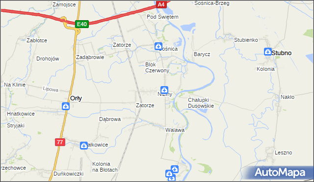 mapa Niziny gmina Orły, Niziny gmina Orły na mapie Targeo