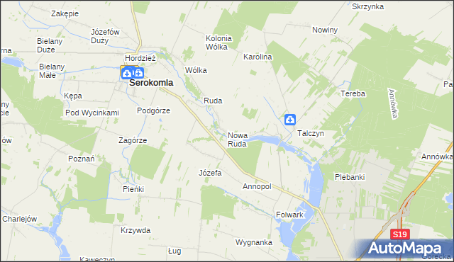 mapa Nowa Ruda gmina Serokomla, Nowa Ruda gmina Serokomla na mapie Targeo