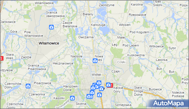 mapa Nowa Wieś gmina Kęty, Nowa Wieś gmina Kęty na mapie Targeo