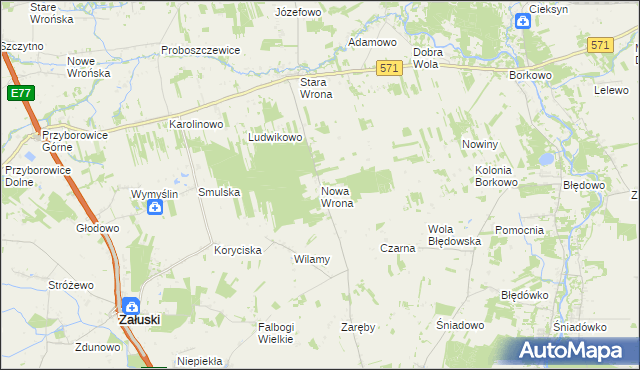 mapa Nowa Wrona gmina Joniec, Nowa Wrona gmina Joniec na mapie Targeo