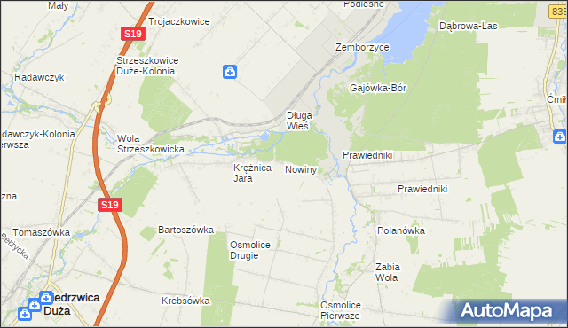 mapa Nowiny gmina Głusk, Nowiny gmina Głusk na mapie Targeo
