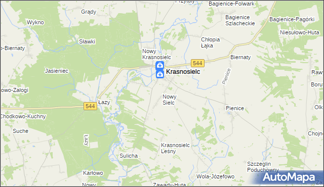 mapa Nowy Sielc gmina Krasnosielc, Nowy Sielc gmina Krasnosielc na mapie Targeo