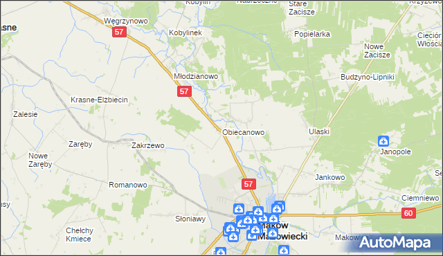 mapa Obiecanowo gmina Karniewo, Obiecanowo gmina Karniewo na mapie Targeo