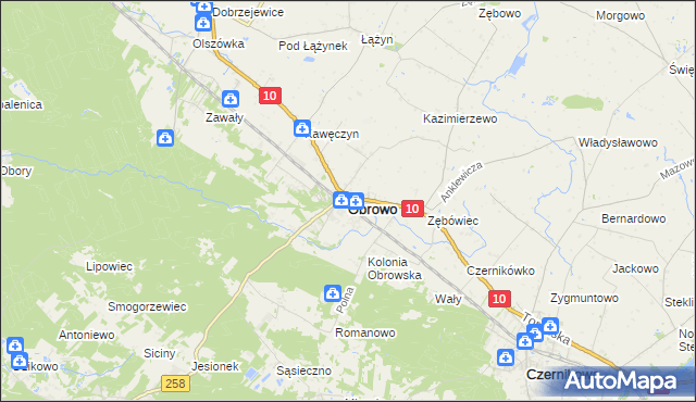 mapa Obrowo powiat toruński, Obrowo powiat toruński na mapie Targeo