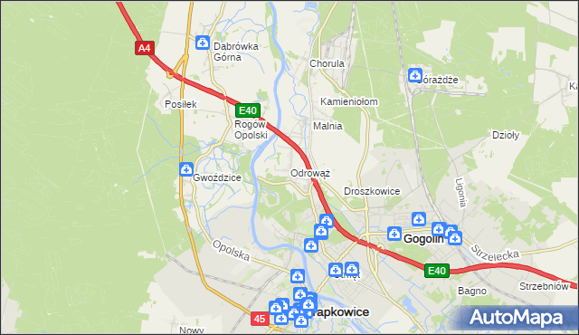 mapa Odrowąż gmina Gogolin, Odrowąż gmina Gogolin na mapie Targeo