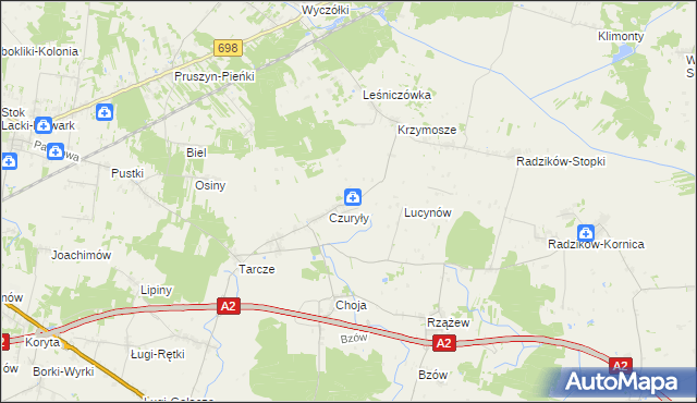 mapa Olędy gmina Zbuczyn, Olędy gmina Zbuczyn na mapie Targeo