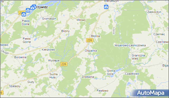 mapa Olszanka gmina Przywidz, Olszanka gmina Przywidz na mapie Targeo