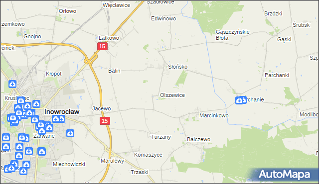 mapa Olszewice gmina Inowrocław, Olszewice gmina Inowrocław na mapie Targeo