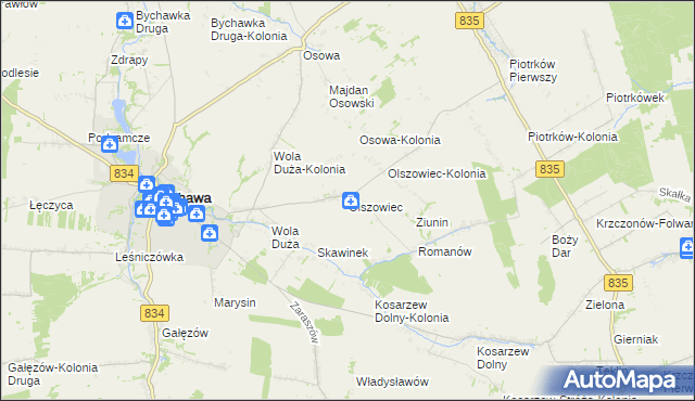 mapa Olszowiec gmina Bychawa, Olszowiec gmina Bychawa na mapie Targeo