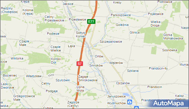 mapa Orłów gmina Słomniki, Orłów gmina Słomniki na mapie Targeo