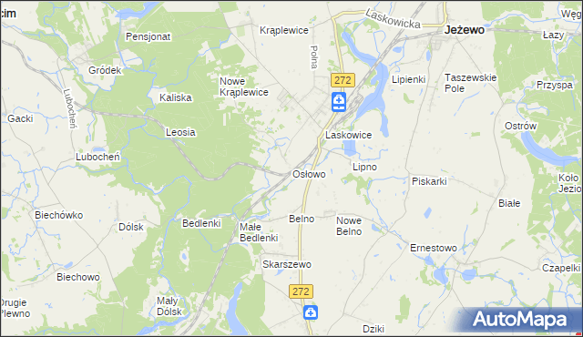 mapa Osłowo gmina Jeżewo, Osłowo gmina Jeżewo na mapie Targeo