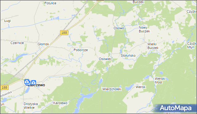 mapa Osowiec gmina Zakrzewo, Osowiec gmina Zakrzewo na mapie Targeo