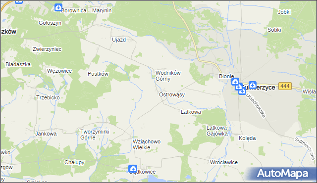 mapa Ostrowąsy gmina Milicz, Ostrowąsy gmina Milicz na mapie Targeo