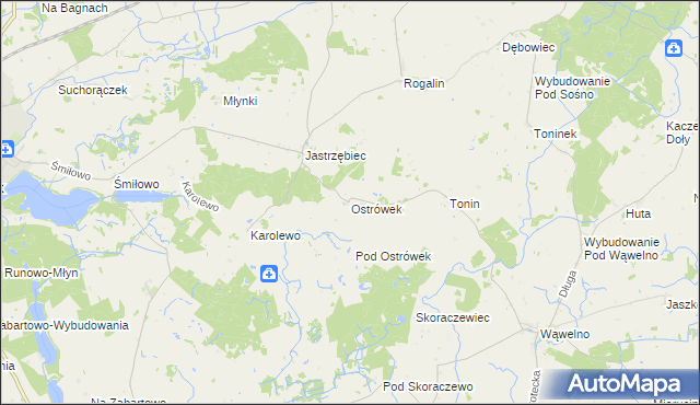 mapa Ostrówek gmina Sośno, Ostrówek gmina Sośno na mapie Targeo