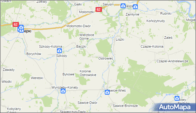 mapa Ostrowiec gmina Repki, Ostrowiec gmina Repki na mapie Targeo