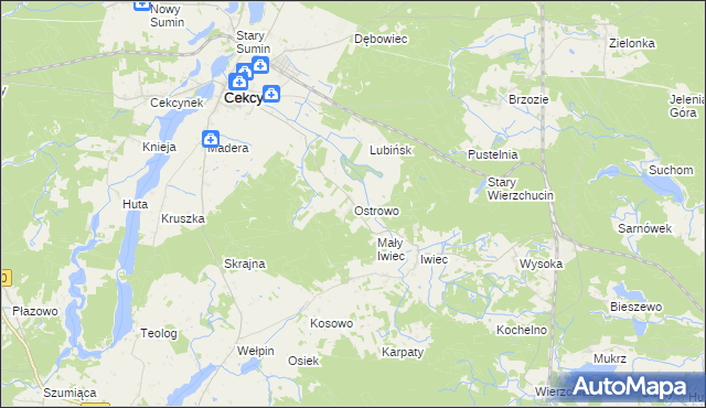 mapa Ostrowo gmina Cekcyn, Ostrowo gmina Cekcyn na mapie Targeo