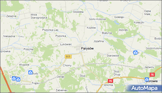 mapa Parysów, Parysów na mapie Targeo