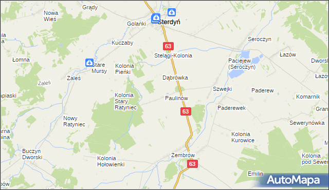 mapa Paulinów gmina Sterdyń, Paulinów gmina Sterdyń na mapie Targeo