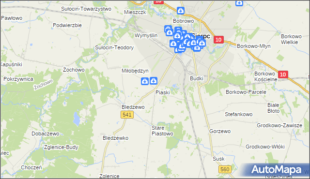 mapa Piaski gmina Sierpc, Piaski gmina Sierpc na mapie Targeo