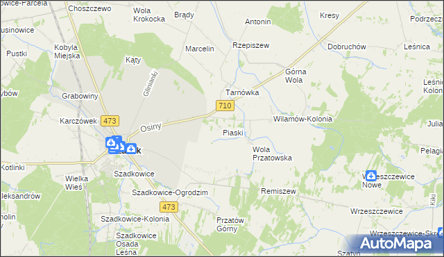 mapa Piaski gmina Szadek, Piaski gmina Szadek na mapie Targeo
