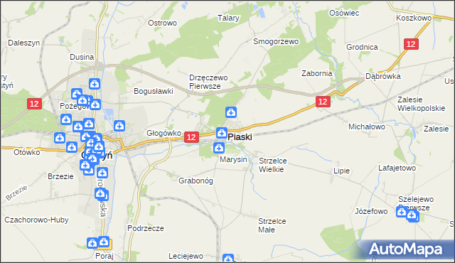 mapa Piaski powiat gostyński, Piaski powiat gostyński na mapie Targeo