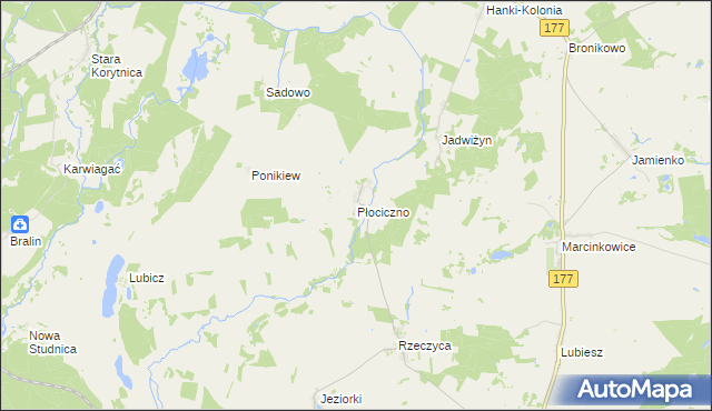 mapa Płociczno gmina Tuczno, Płociczno gmina Tuczno na mapie Targeo