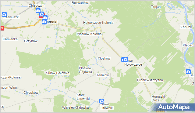 mapa Płosków gmina Sarnaki, Płosków gmina Sarnaki na mapie Targeo