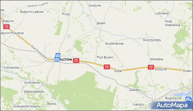 mapa Pod Borem gmina Głuchów, Pod Borem gmina Głuchów na mapie Targeo