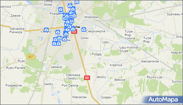 mapa Podgaj gmina Łuków, Podgaj gmina Łuków na mapie Targeo