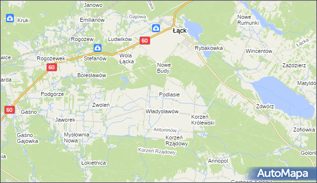 mapa Podlasie gmina Łąck, Podlasie gmina Łąck na mapie Targeo