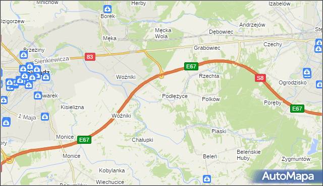 mapa Podłężyce, Podłężyce na mapie Targeo
