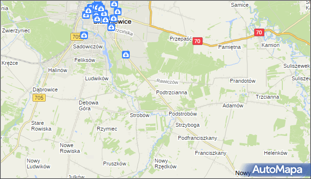 mapa Podtrzcianna, Podtrzcianna na mapie Targeo