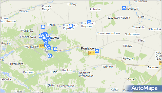 mapa Poniatowa powiat opolski, Poniatowa powiat opolski na mapie Targeo