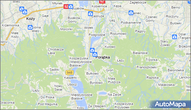 mapa Porąbka powiat bielski, Porąbka powiat bielski na mapie Targeo