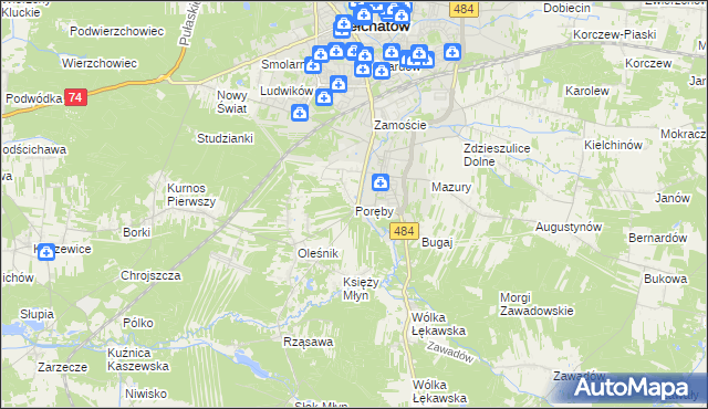 mapa Poręby gmina Bełchatów, Poręby gmina Bełchatów na mapie Targeo