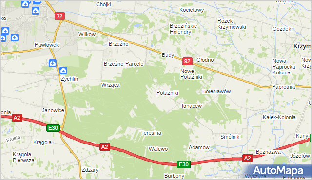 mapa Potażniki, Potażniki na mapie Targeo