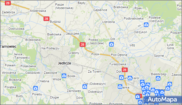 mapa Potok gmina Jedlicze, Potok gmina Jedlicze na mapie Targeo