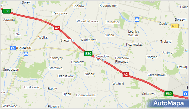 mapa Powodów Trzeci, Powodów Trzeci na mapie Targeo