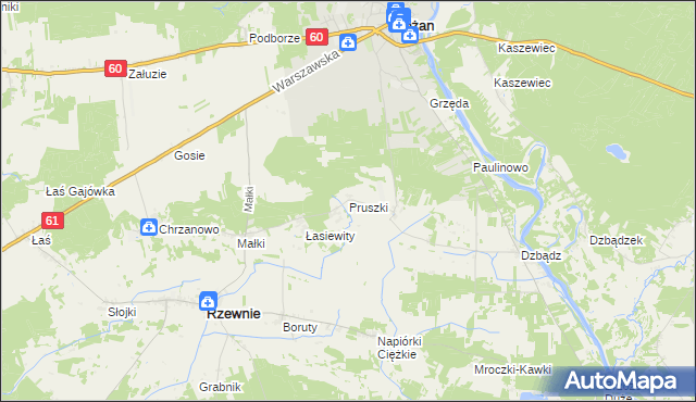 mapa Pruszki gmina Rzewnie, Pruszki gmina Rzewnie na mapie Targeo