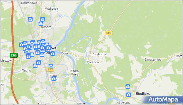 mapa Przyborów gmina Nowa Sól, Przyborów gmina Nowa Sól na mapie Targeo