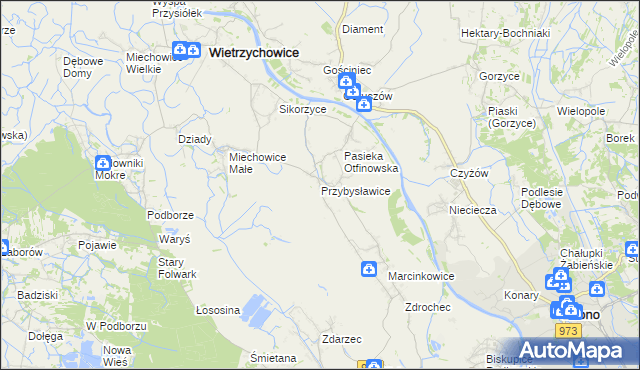 mapa Przybysławice gmina Radłów, Przybysławice gmina Radłów na mapie Targeo