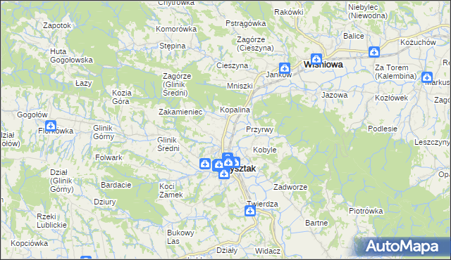 mapa Pułanki gmina Frysztak, Pułanki gmina Frysztak na mapie Targeo