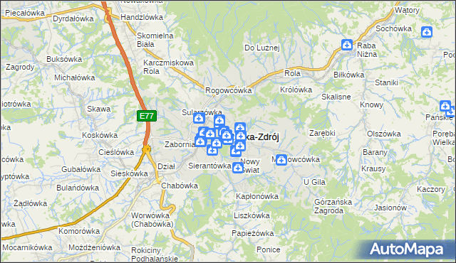 mapa Rabka-Zdrój, Rabka-Zdrój na mapie Targeo