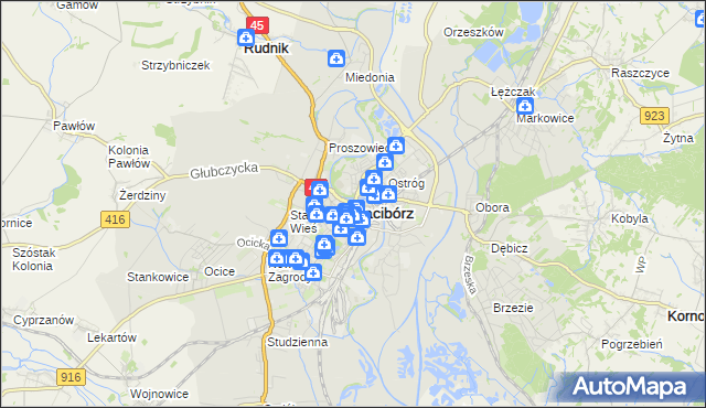 mapa Racibórz, Racibórz na mapie Targeo