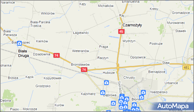 mapa Raczyn gmina Czarnożyły, Raczyn gmina Czarnożyły na mapie Targeo