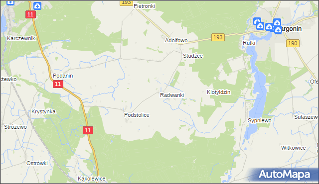mapa Radwanki gmina Margonin, Radwanki gmina Margonin na mapie Targeo