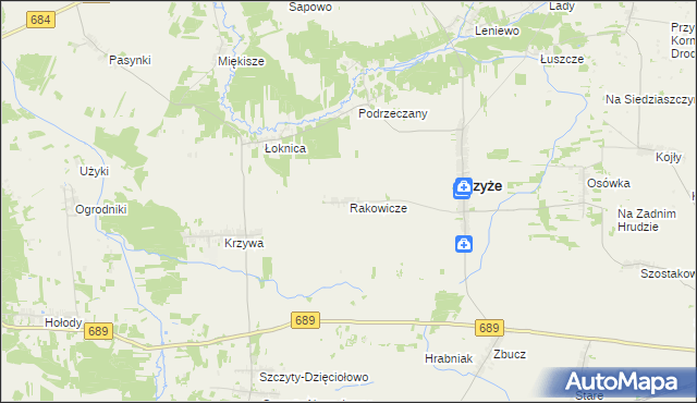 mapa Rakowicze gmina Czyże, Rakowicze gmina Czyże na mapie Targeo