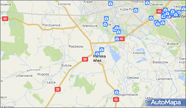 mapa Reńska Wieś powiat kędzierzyńsko-kozielski, Reńska Wieś powiat kędzierzyńsko-kozielski na mapie Targeo
