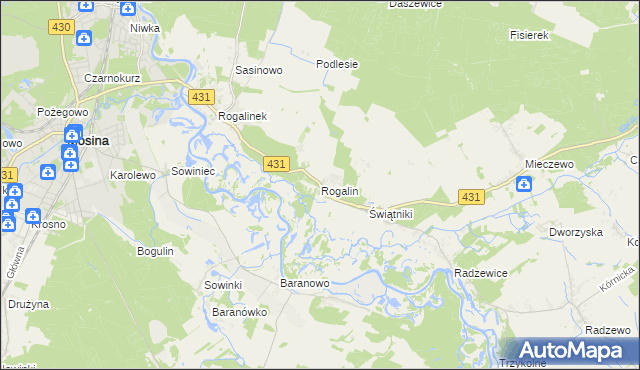 mapa Rogalin gmina Mosina, Rogalin gmina Mosina na mapie Targeo